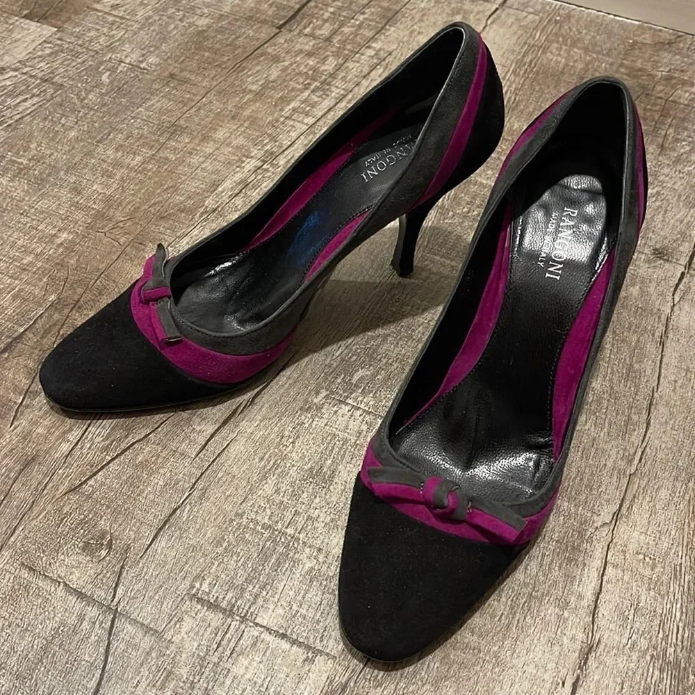 Amalfi By Rangoni - Black/Grey/Purple - Suede Pumps - Size 7AA